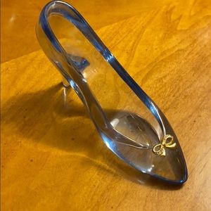 Blue Glass Shoe with Gold Bow